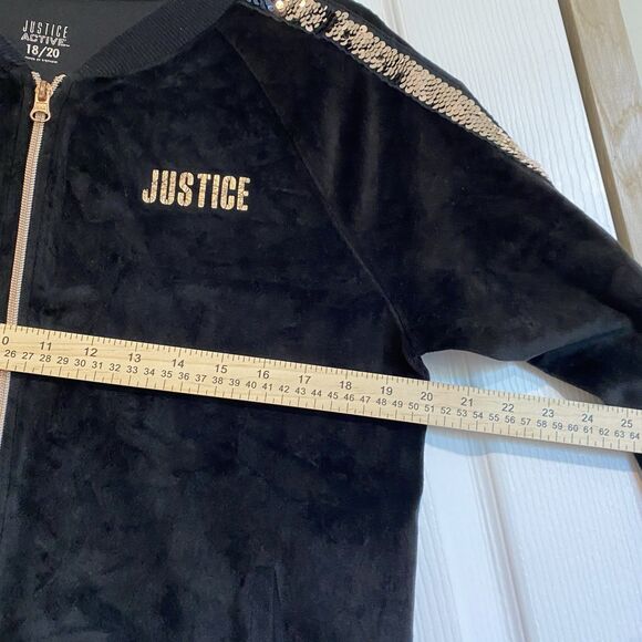 Justice Active Girls Jacket Velour Sequin Zipper Black And Copper size 18-20 - Picture 7 of 8